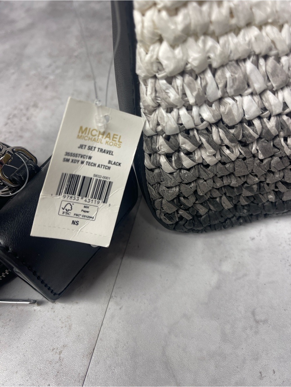 Michael Kors Straw Tech Crossbody Bag Black White Gray Ombré & Matching Wallet - Picture 7 of 12